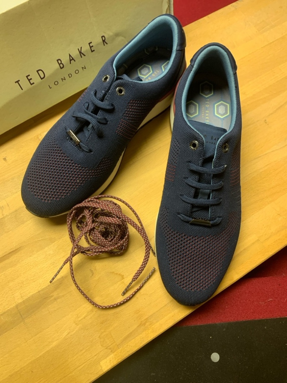 Ted Baker Navy Knit Sneakers with Burgundy Accents
